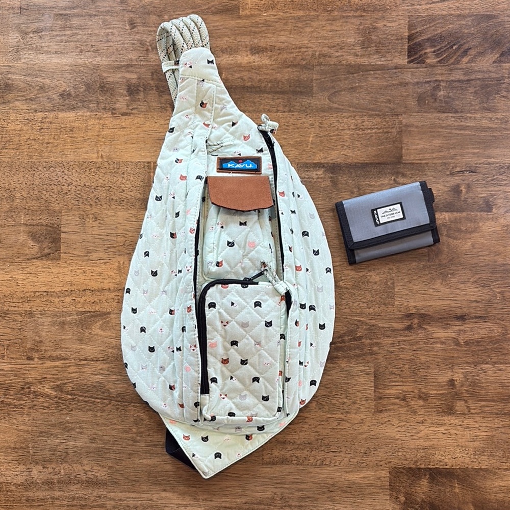 Kavu Rope Sling Bag & Wallet - Cat Print